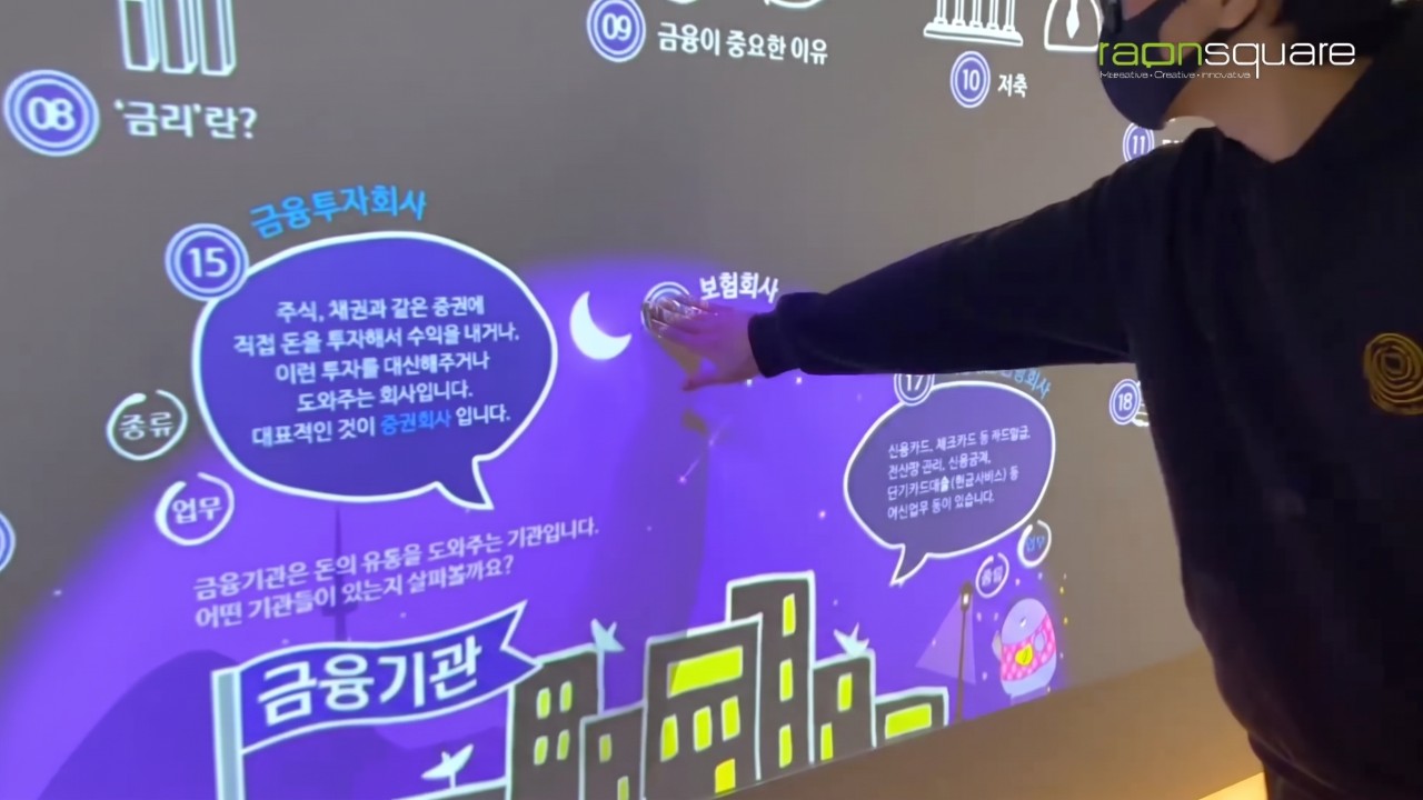 스마트빔 기반의 대형 터치 화면을 통해 금융의 의미와 경제 흐름을 직관적으로 학습하는 금융로드맵 체험